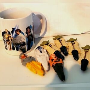 Vintage STAR WARS MUG + 7 Cereal Box  4" Pens: YODA, R2D2, JAR JAR BINKS, ANAKIN
